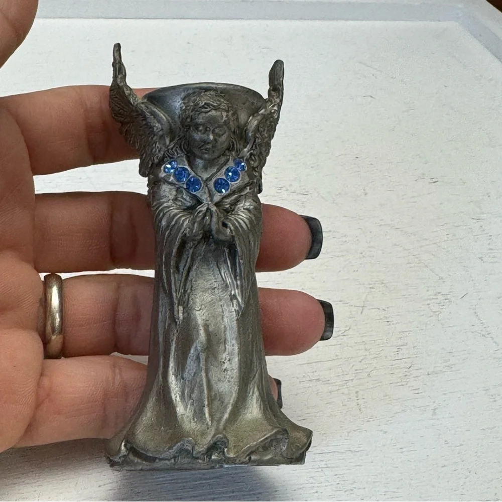 Comstock Pewter Angel Wing Candle Holder or Sphere Stand Figurine 1992 Vintage